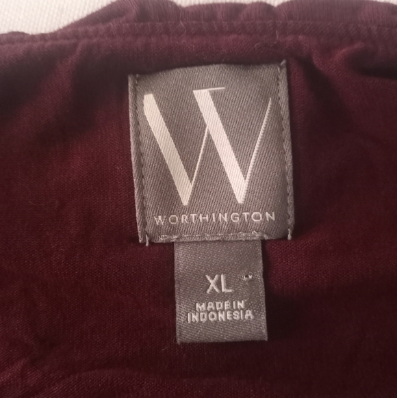 Worthington Burgundy Draped Off Shoulder Cowl Neck Long Sleeve Boho Casual Shirt - Picture 5 of 8